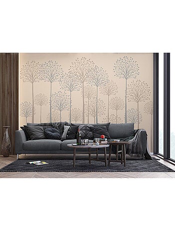 Papier peint intissé - Grands arbres sur fond beige - 375x270 cm