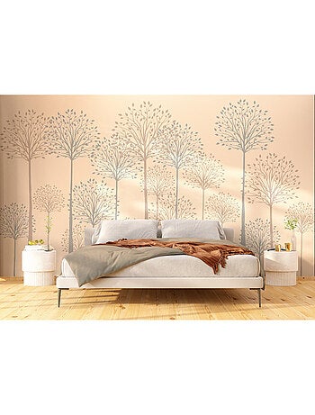 Papier peint intissé - Grands arbres sur fond beige - 375x270 cm