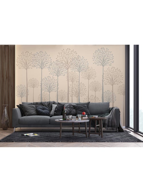 Papier peint intissé - Grands arbres sur fond beige - 375x270 cm - Kiabi