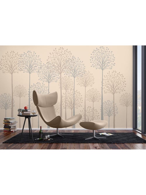 Papier peint intissé - Grands arbres sur fond beige - 375x270 cm - Kiabi