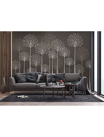 Papier peint intissé - Grands arbres sur fond gris - 375x270 cm