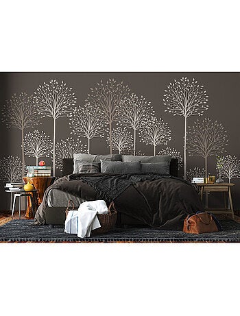 Papier peint intissé - Grands arbres sur fond gris - 375x270 cm