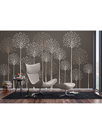 Papier peint intissé - Grands arbres sur fond gris - 375x270 cm