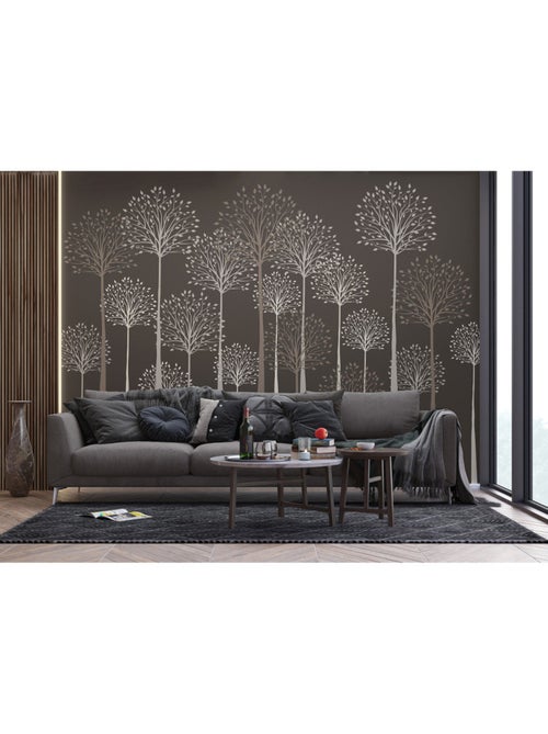 Papier peint intissé - Grands arbres sur fond gris - 375x270 cm - Kiabi