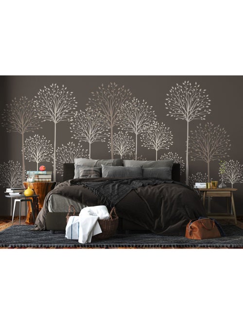 Papier peint intissé - Grands arbres sur fond gris - 375x270 cm - Kiabi