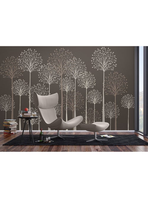 Papier peint intissé - Grands arbres sur fond gris - 375x270 cm - Kiabi