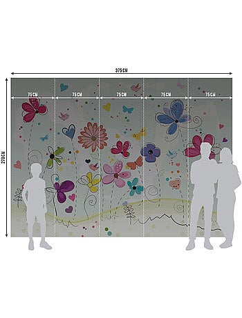 Papier peint intissé - Gribouillage de fleurs colorées - 375x270 cm