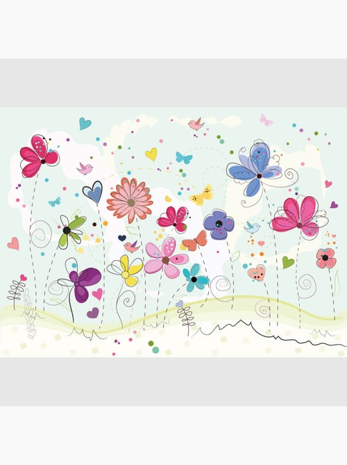 Papier peint intissé - Gribouillage de fleurs colorées - 375x270 cm - Kiabi