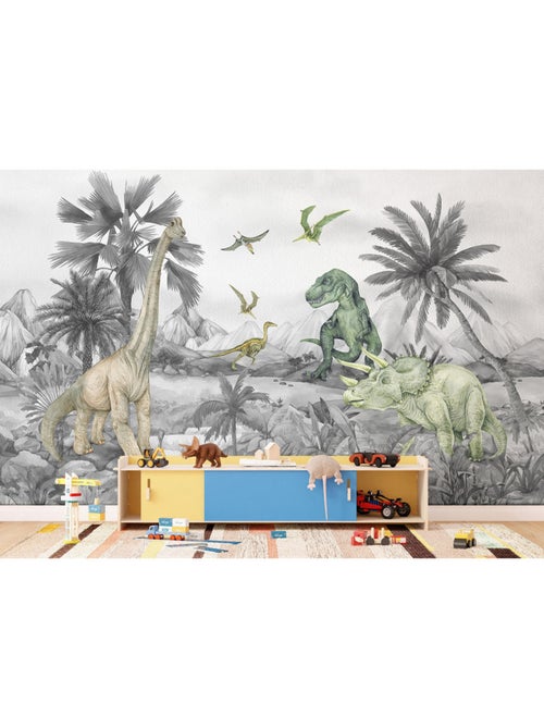 Papier peint intissé - Le monde des dinosaures délavé - 375x270 cm - Kiabi