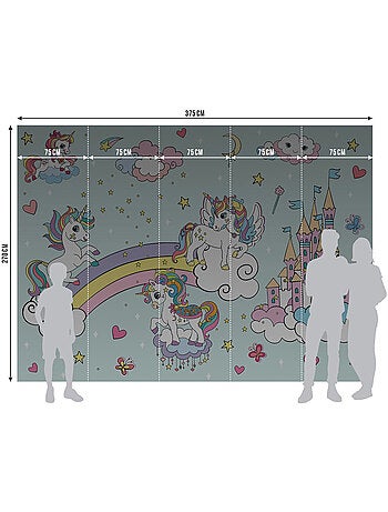 Papier peint intissé - Licornes bleues dans le ciel - 375x270 cm