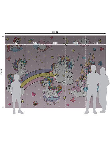 Papier peint intissé - Licornes roses dans le ciel - 375x270 cm