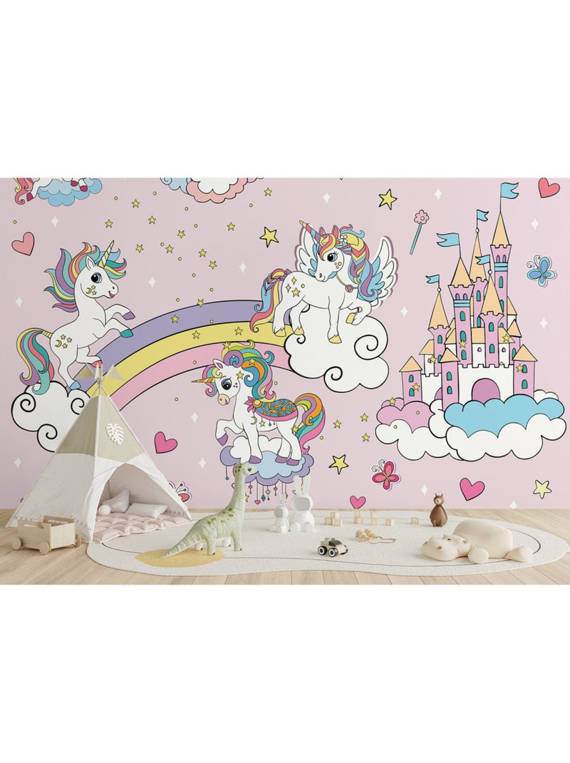 Papier peint intissé - Licornes roses dans le ciel - 375x270 cm Multicolore - Kiabi
