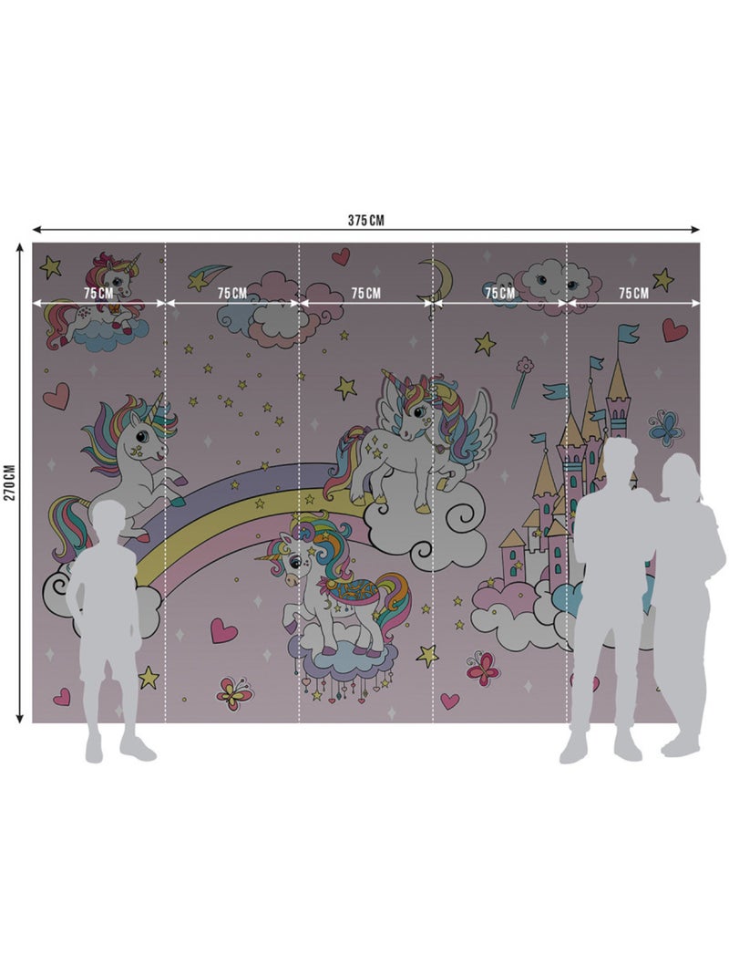 Papier peint intissé - Licornes roses dans le ciel - 375x270 cm Multicolore - Kiabi