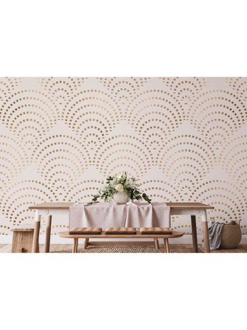 Papier peint intissé - Mosaïque Paon Beige - 375x270 cm - Kiabi