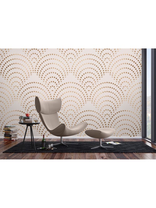 Papier peint intissé - Mosaïque Paon Beige - 375x270 cm - Kiabi