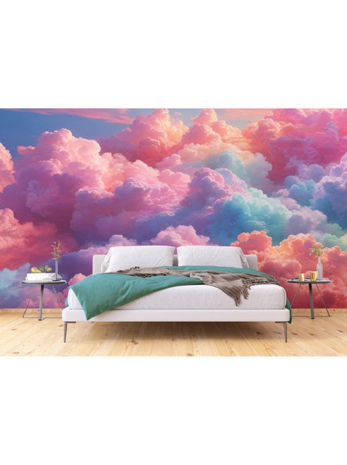 Papier peint intissé - Nuages pastels multicolores - 375x270 cm - Kiabi