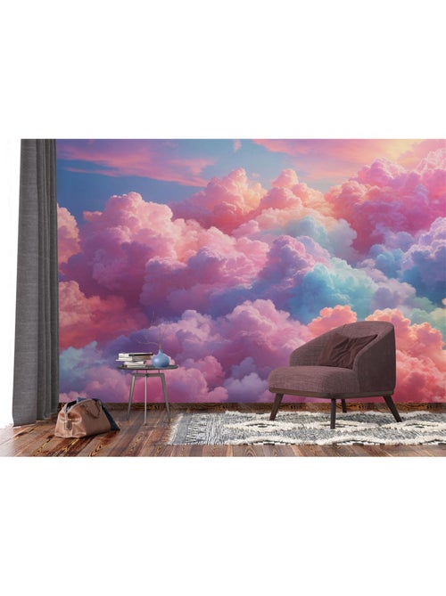 Papier peint intissé - Nuages pastels multicolores - 375x270 cm - Kiabi