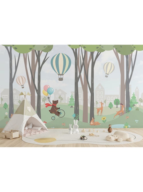 Papier peint intissé - Ours avec des ballons - 375x270 cm - Kiabi