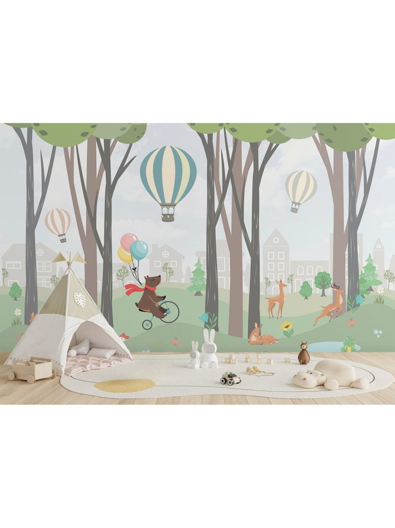 Papier peint intissé - Ours avec des ballons - 375x270 cm Multicolore - Kiabi