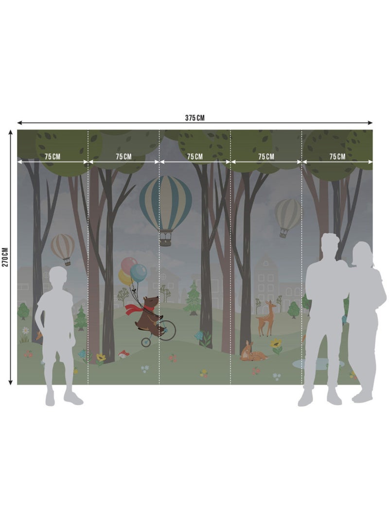 Papier peint intissé - Ours avec des ballons - 375x270 cm Multicolore - Kiabi