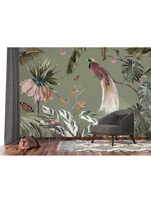 Papier peint intissé - Paon dans la jungle - 375x270 cm - Kiabi