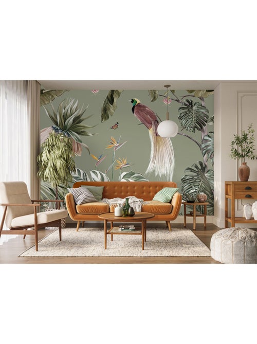 Papier peint intissé - Paon dans la jungle - 375x270 cm - Kiabi