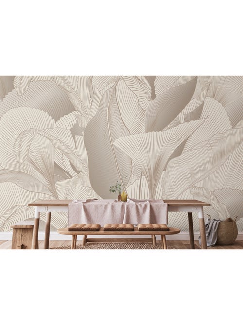Papier peint intissé - Tapisserie de feuilles subtile - 375x270 cm - Kiabi