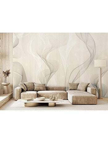 Papier peint intissé - Vagues de fumée ivoire - 375x270 cm