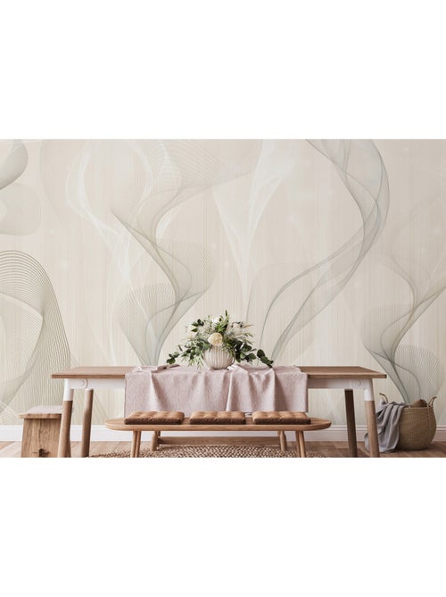 Papier peint intissé - Vagues de fumée ivoire - 375x270 cm - Kiabi