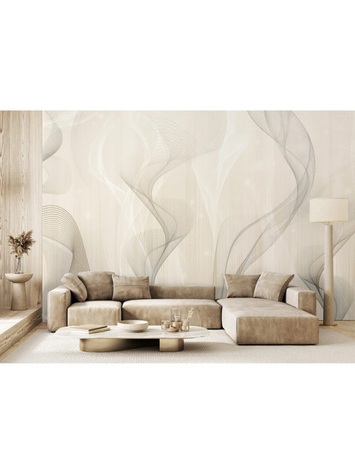 Papier peint intissé - Vagues de fumée ivoire - 375x270 cm - Kiabi