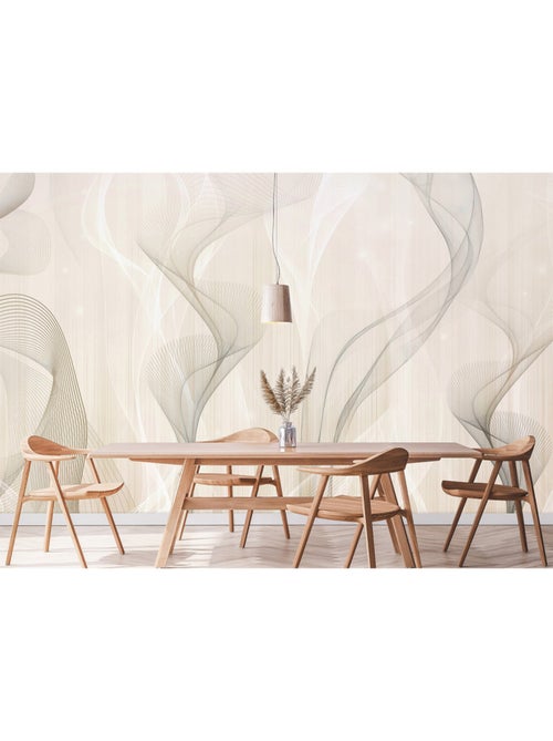 Papier peint intissé - Vagues de fumée ivoire - 375x270 cm - Kiabi