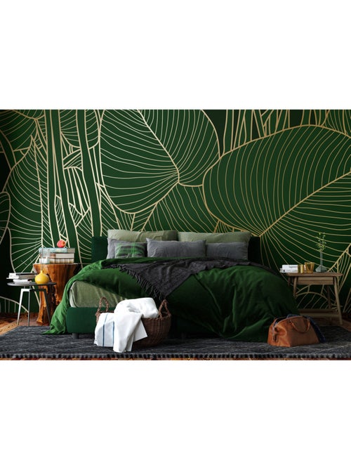 Papier peint intissé - Vert doré - 375x270 cm - Kiabi