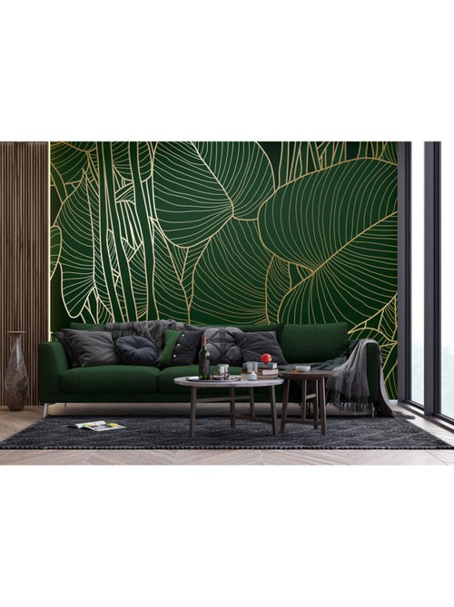 Papier peint intissé - Vert doré - 375x270 cm - Kiabi