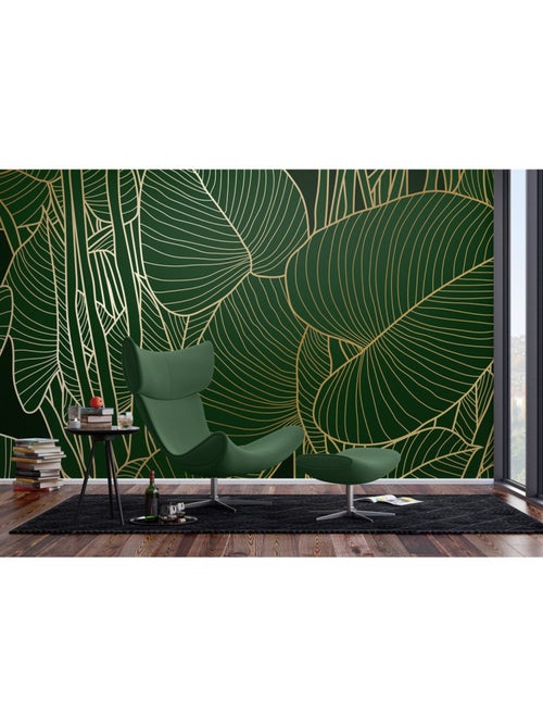 Papier peint intissé - Vert doré - 375x270 cm - Kiabi