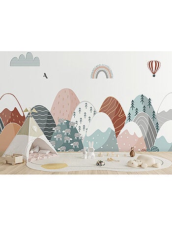 Papier peint intissé - Voyage en montagne pastel - 375x270 cm