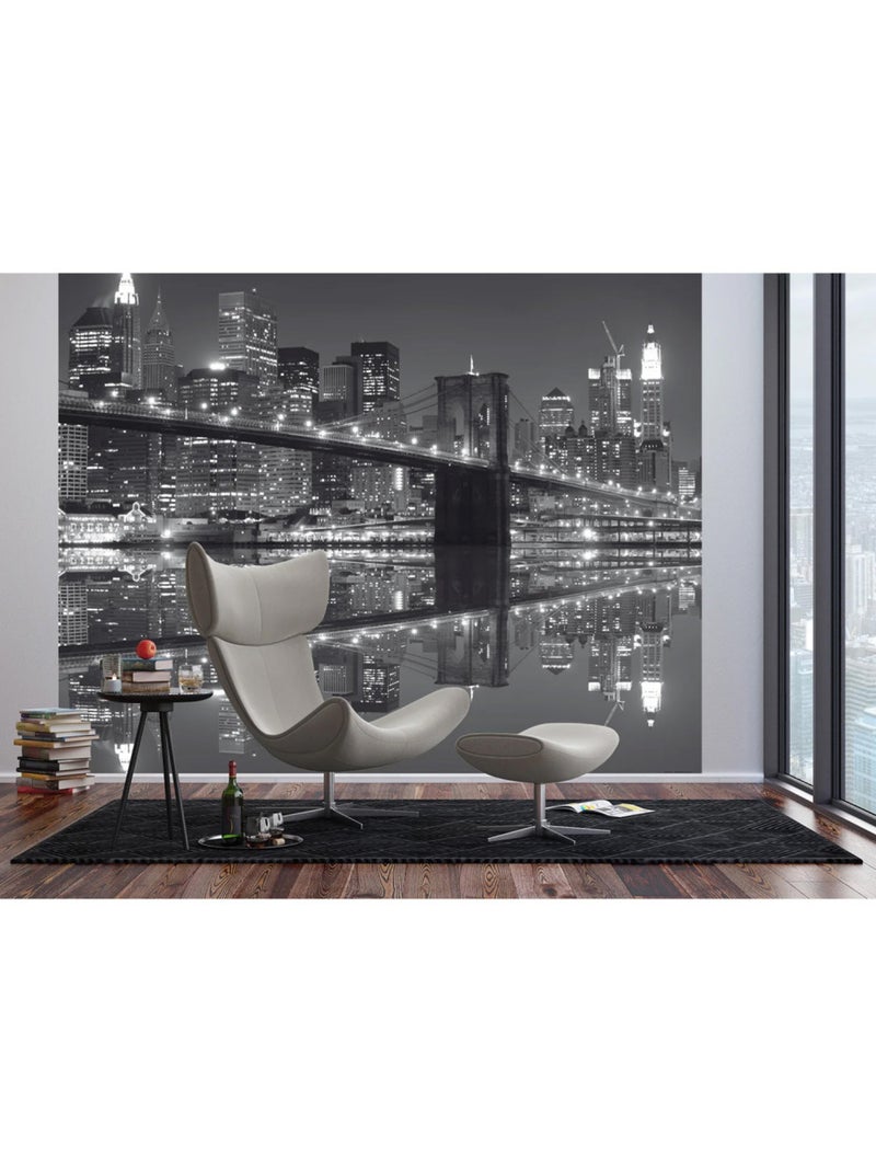 Papier peint intissé - Vue nocturne du pont de Brooklyn - 360x270 cm Multicolore - Kiabi