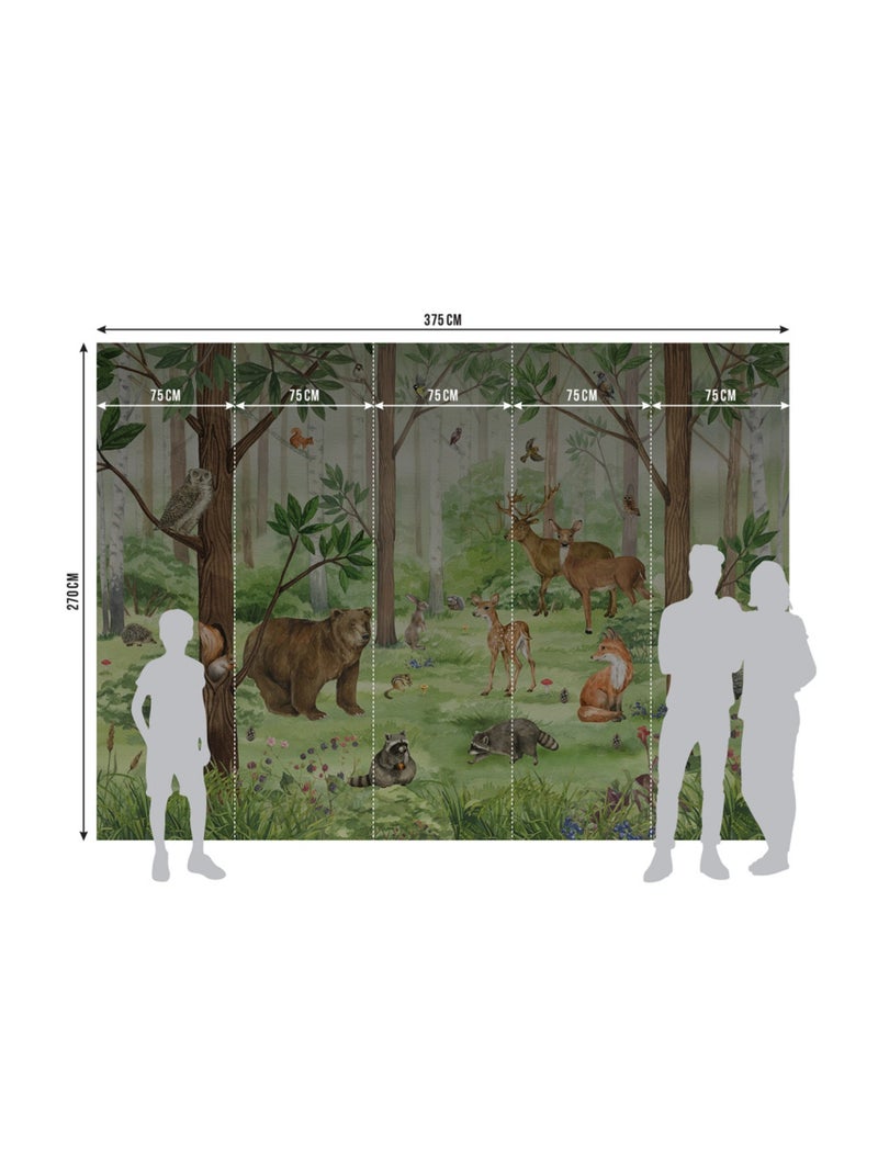 Papier peint intissé animaux de la forêt 375 x 270 cm Vert - Kiabi