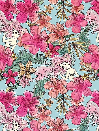 Papier peint intissé Ariel la petite Sirène Motif floral Pastel Disney 200 X 280 CM