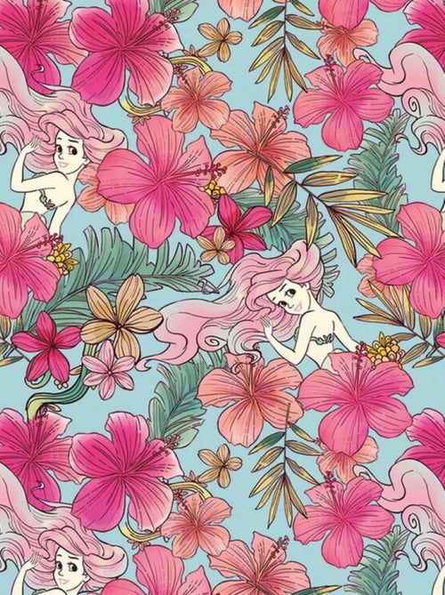 Papier peint intissé Ariel la petite Sirène Motif floral Pastel Disney 200 X 280 CM - Kiabi
