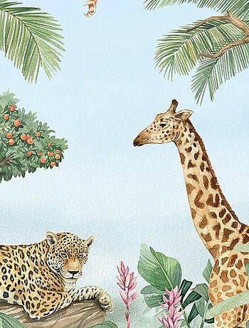 Papier peint intissé auto-adhésif rond animaux de la jungle - 70 x 70 cm