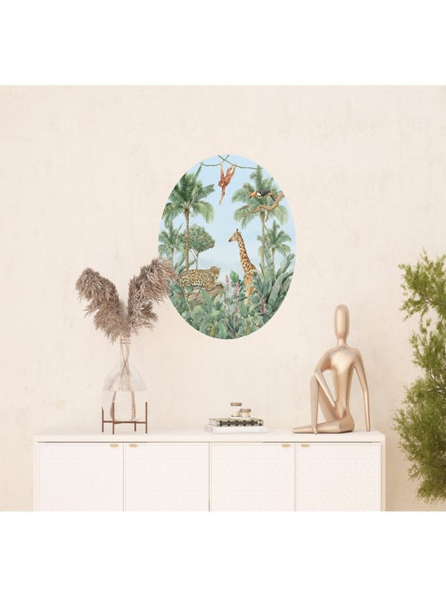 Papier peint intissé auto-adhésif rond  animaux de la jungle - 70 x 70 cm - Kiabi