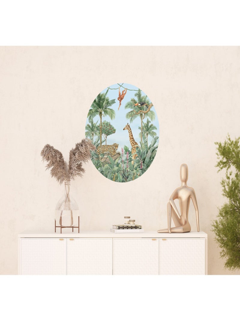 Papier peint intissé auto-adhésif rond  animaux de la jungle - 70 x 70 cm Multicolore - Kiabi