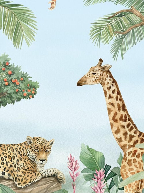 Papier peint intissé auto-adhésif rond  animaux de la jungle - 70 x 70 cm - Kiabi