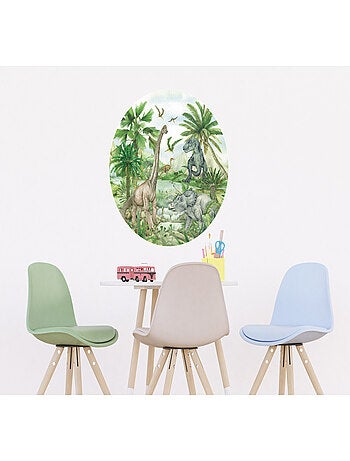 Papier peint intissé auto-adhésif rond dinosaure en couleur - 70 x 70 cm