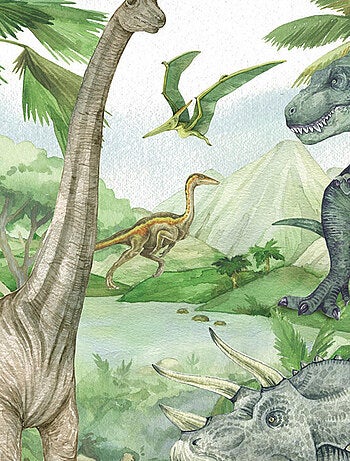 Papier peint intissé auto-adhésif rond dinosaure en couleur - 70 x 70 cm