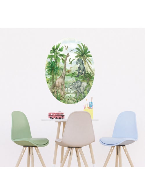 Papier peint intissé auto-adhésif rond  dinosaure en couleur - 70 x 70 cm - Kiabi