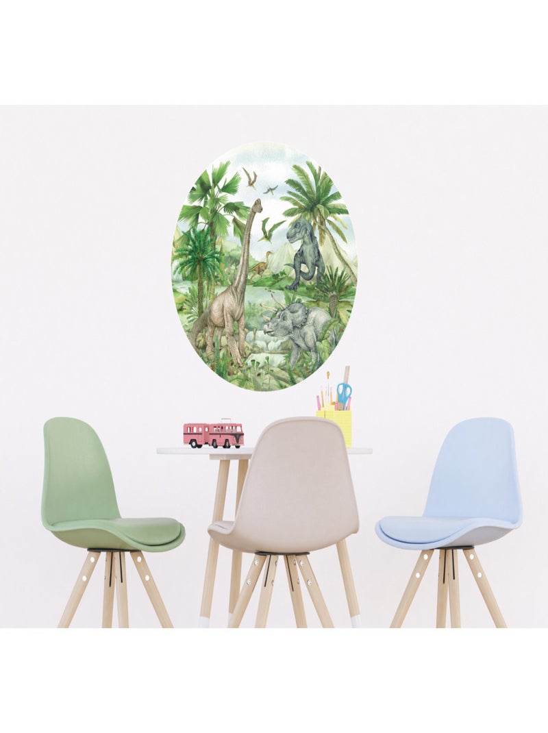 Papier peint intissé auto-adhésif rond  dinosaure en couleur - 70 x 70 cm Multicolore - Kiabi