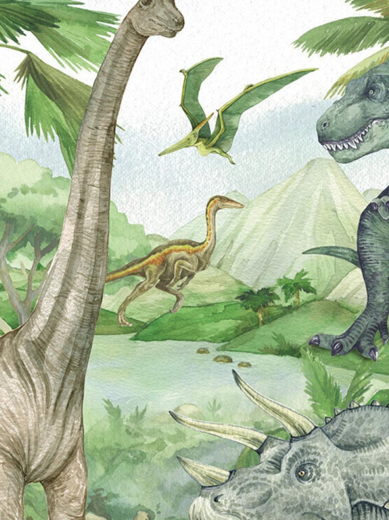 Papier peint intissé auto-adhésif rond  dinosaure en couleur - 70 x 70 cm Multicolore - Kiabi