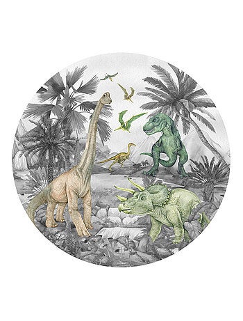 Papier peint intissé auto-adhésif rond dinosaure en noir et blanc - 70 x 70 cm
