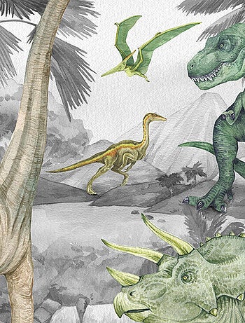 Papier peint intissé auto-adhésif rond dinosaure en noir et blanc - 70 x 70 cm